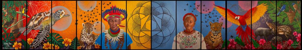 Visión del Cosmos Acrílico sobre Madera Bogotá, Colombia 2021 Mural realizado para casa culturas y medicinal ubicado en El Retiro, Antioquia.